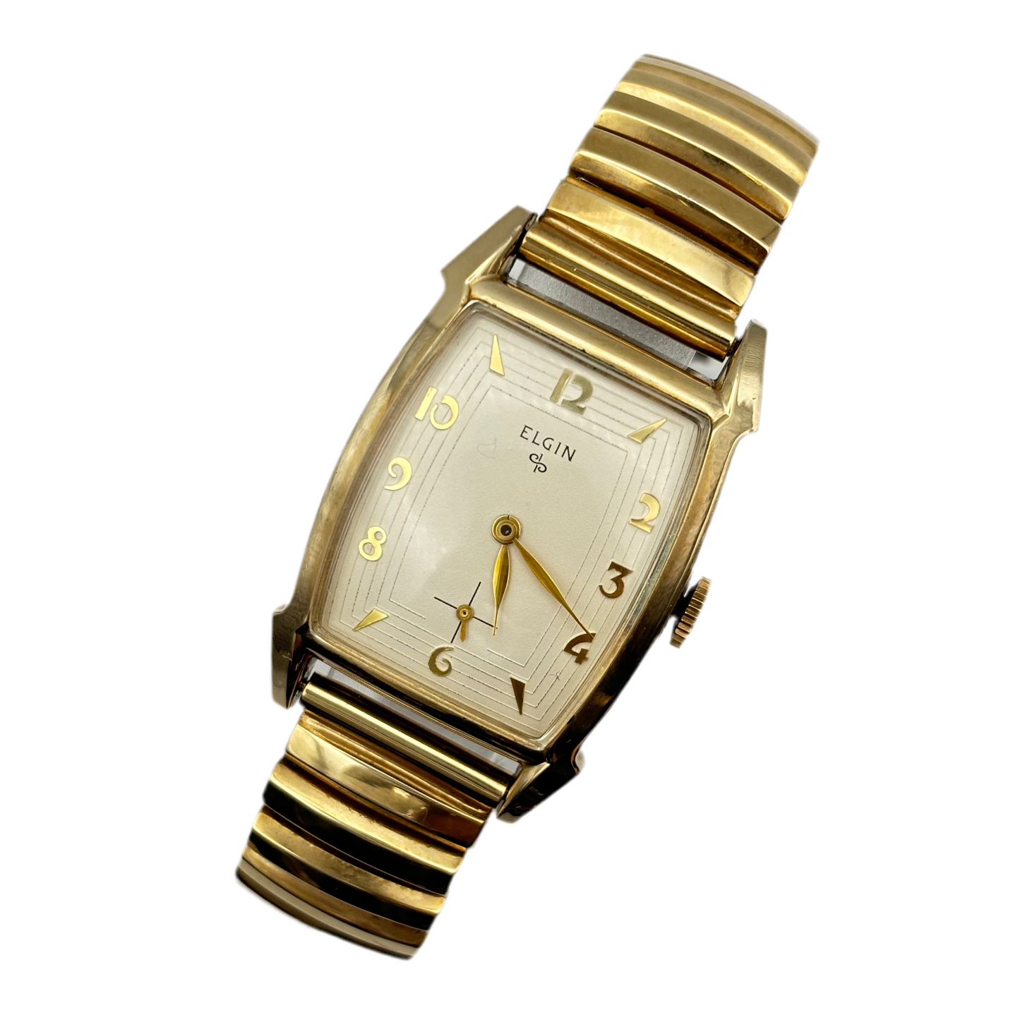 【値下げ】腕時計　エルジン　ELGIN　スモセコ　手巻き　修理保証書付き　美品 ELGIN / エルジン 腕時計 メンズ トノー 手巻き スモセコ 1950