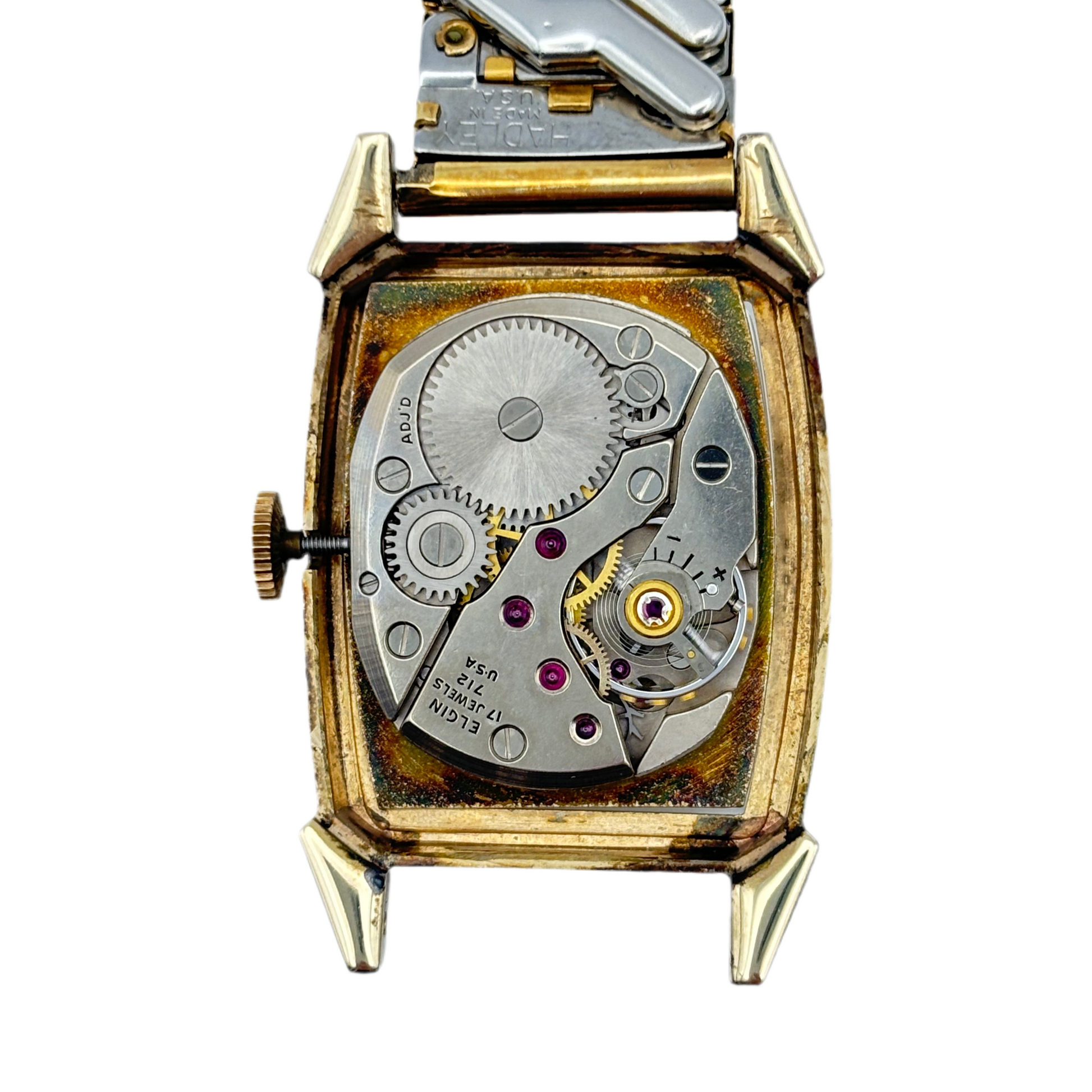 【値下げ】腕時計　エルジン　ELGIN　スモセコ　手巻き　修理保証書付き　美品 ELGIN / エルジン 腕時計 メンズ トノー 手巻き スモセコ 1950